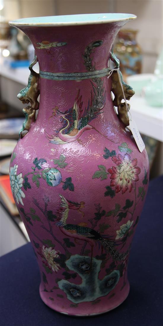 A large Chinese pink ground vase, late 19th century, 45.5cm